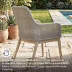 Signature Design by Ashley Seton Creek Cottage Nuvella Weather Resistant Fabric Outdoor Dining Arm Chair with Cushion, Set of 2, Light Brown & Light Gray