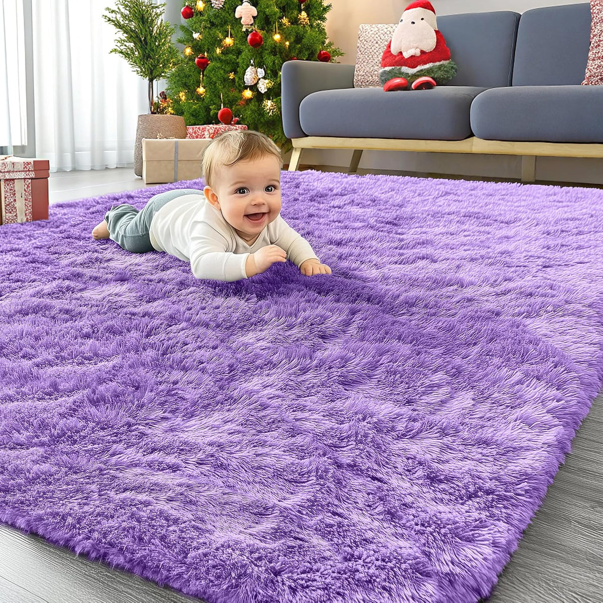 OLANLY Beige Round Rugs for Bedroom - Machine Washable, 4 ft Circle Area Rugs for Living Room, Soft and Fluffy Shaggy Carpet for Teen Girls and Boys, Nursery Rooms, Dorms, Home Decor Aesthetic