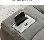Signature Design by Ashley Power Reclining Loveseat with Console, Gray | Water-resistant faux leather, Zero-gravity recline, Easy View adjustable headrest, Wireless charging, Next-Gen Durapella