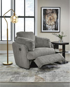 Signature Design by Ashley Tie-Breaker Swivel Glider Recliner, 2 Bolster Pillows, Hidden Storage, Fabric Upholstery, 41.38" W x 40.25" D x 39.75" H, Light Gray