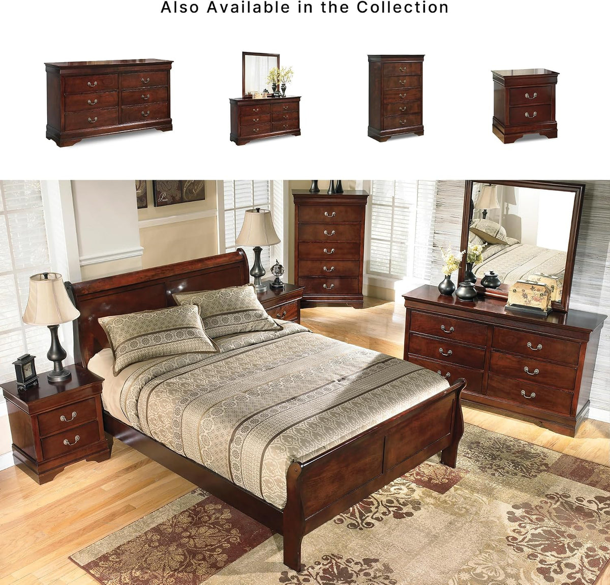 Signature Design by Ashley Alisdair King Wood Sleigh Bed, Dark Brown | King sleigh bed frame, Curved Louis Philippe style headboard, Box spring required, Veneers, wood and engineered wood