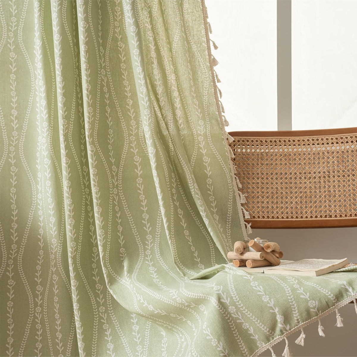 Sutuo Home Boho Curtain Crochet Lace Semi-Sheer Florals Hollow Knitted Handmade Tassels, Rod Pocket Window Treatment Vintage Rustic Farmhouse Drapes for Living Bedroom, 1 Panel 59" W x 84" L, Beige