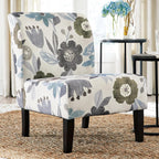 Signature Design by Ashley Armless Accent Chair, Ivory & Blue Floral | Compact profile for small spaces, 100% polyester upholstery, Sturdy black-finished wood legs, Triptis Series