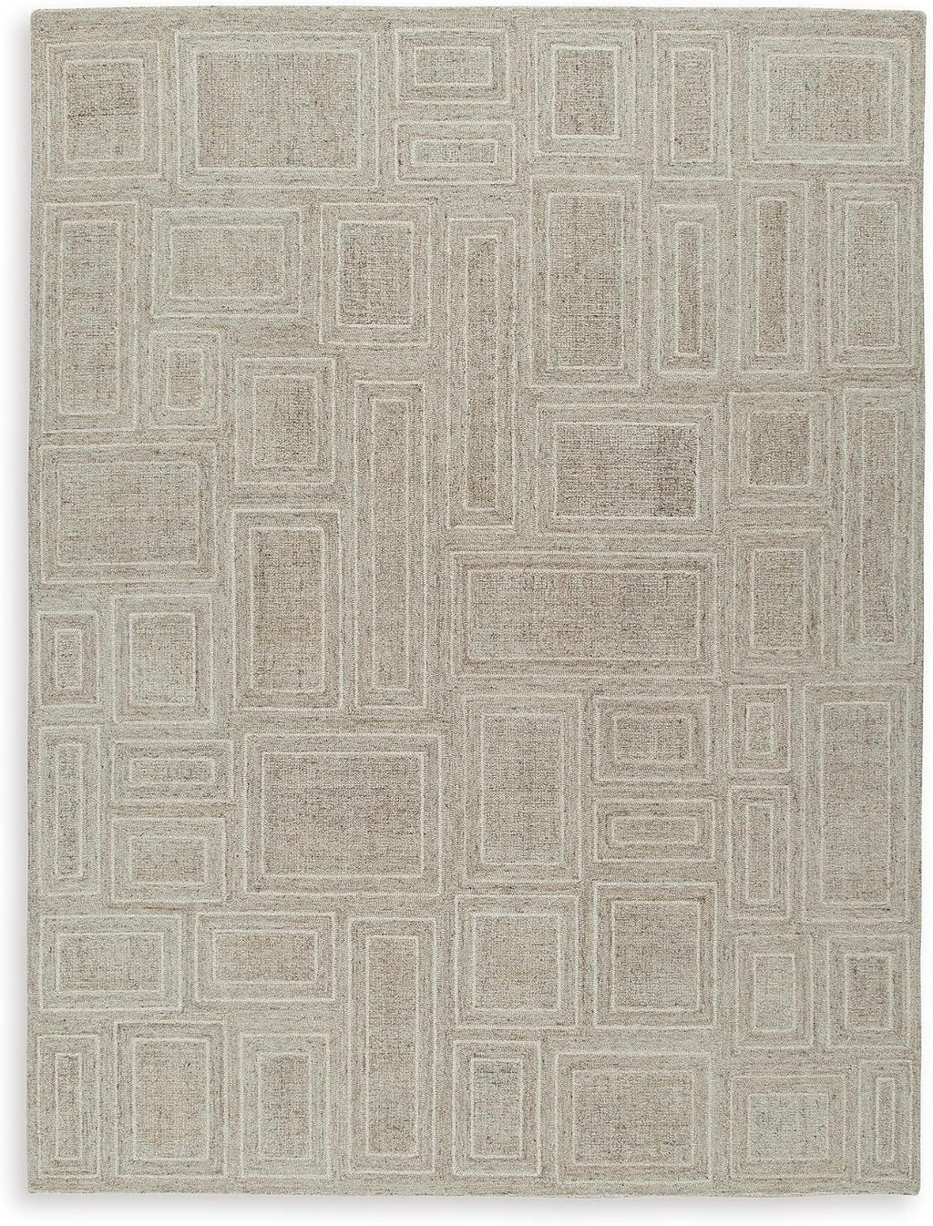 Signature Design by Ashley 8x10 Area Rug, Gray Ivory Wool Tufted Rug | Contemporary geometric style for bedrooms, By Ashley Furniture, Polyester 80% | Wool 20% tufted blend, Brickburgh Series