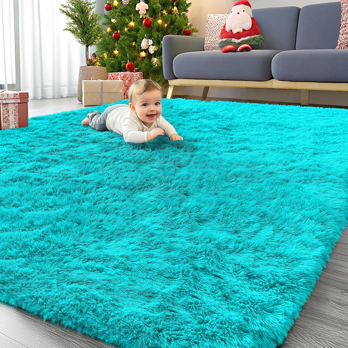OLANLY Beige Round Rugs for Bedroom - Machine Washable, 4 ft Circle Area Rugs for Living Room, Soft and Fluffy Shaggy Carpet for Teen Girls and Boys, Nursery Rooms, Dorms, Home Decor Aesthetic