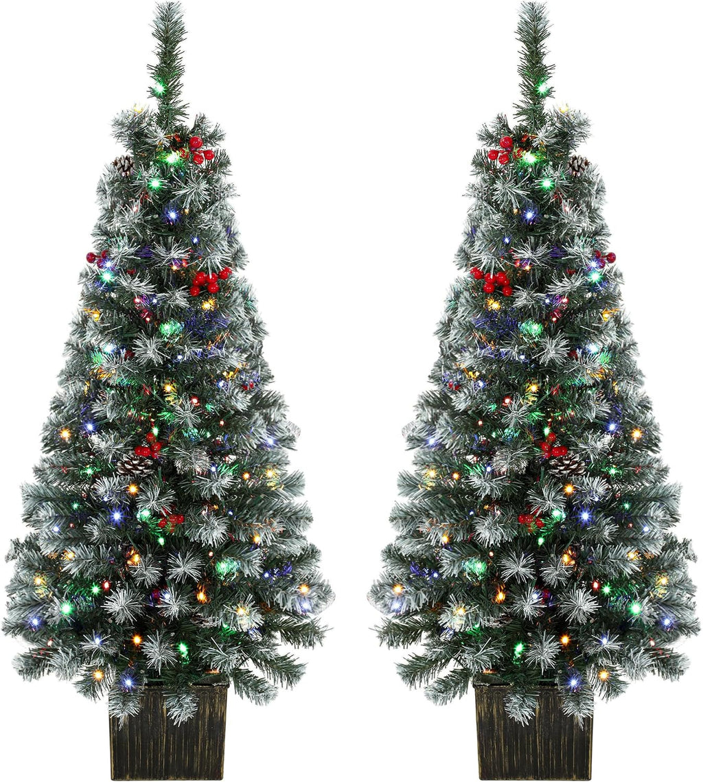HOMCOM 4ft Pre-Lit Slim Artificial Christmas Tree Set of 2, 100 LED Lights