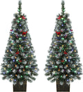 HOMCOM 4ft Pre-Lit Slim Artificial Christmas Tree Set of 2, 100 LED Lights