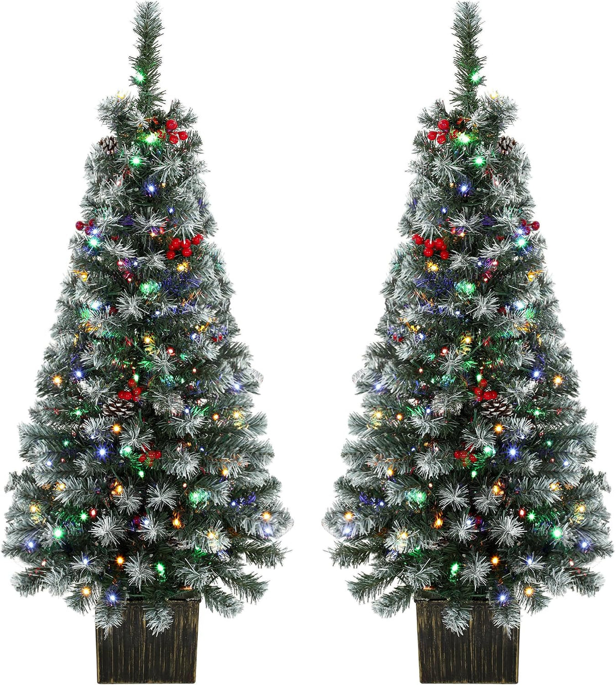 HOMCOM 4ft Pre-Lit Slim Artificial Christmas Tree Set of 2, 100 LED Lights