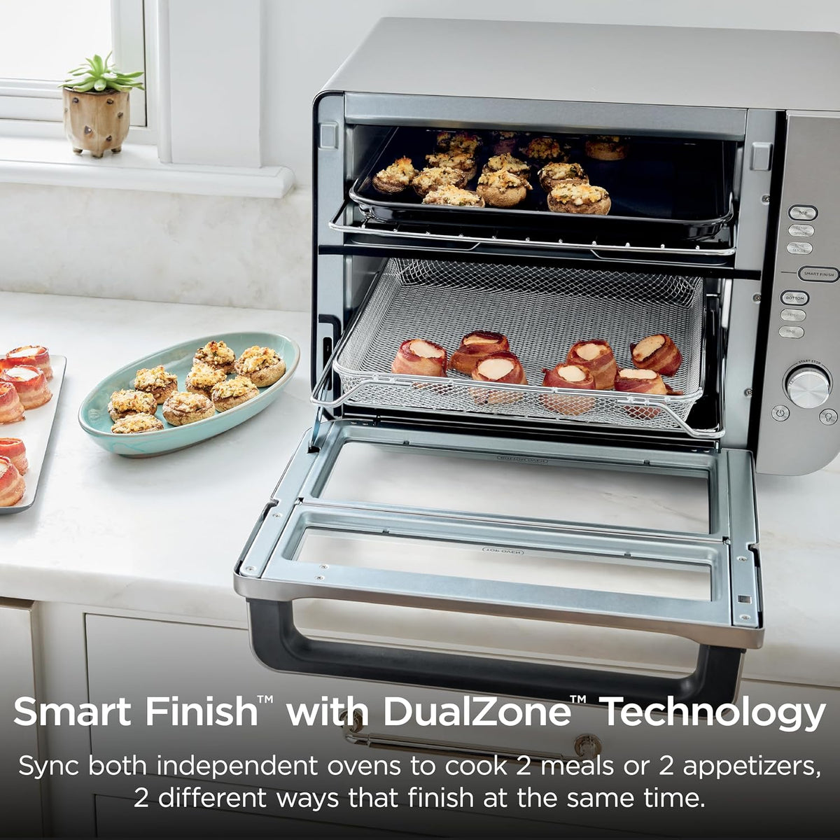 Ninja Double Stack XL Countertop Oven, 12-in-1, Stainless Steel, DCT601 | DualZone, Smart Finish, FlavorSeal, Fits 4.5 lb chicken & 6 lbs wings, Air fry, bake, broil