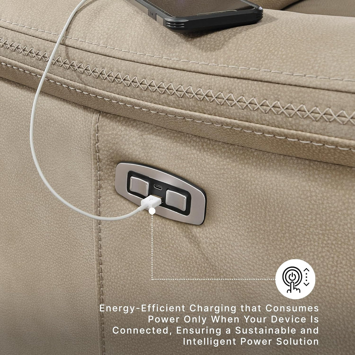 Signature Design by Ashley Power Reclining Sofa, Living Room Couch, Sand | Sand spill-resistant easy-to-clean water-resistant performance fabric, Power headrest, Zero-draw USB, Next-Gen Durapella