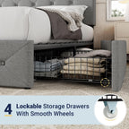Allewie Queen Size Storage Bed Frame with 4 Underbed Drawers, Upholstered Platform Bed with Adjustable Headboard, Diamond Button Tufted, Easy Assembly, Noise-Free, No Box Spring Needed, Light Grey