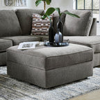 Signature Design by Ashley Putty Grey Ottoman with Storage | Square storage ottoman with reversible tray top and built-in cup holders, Putty grey herringbone chenille, O'Phannon Series