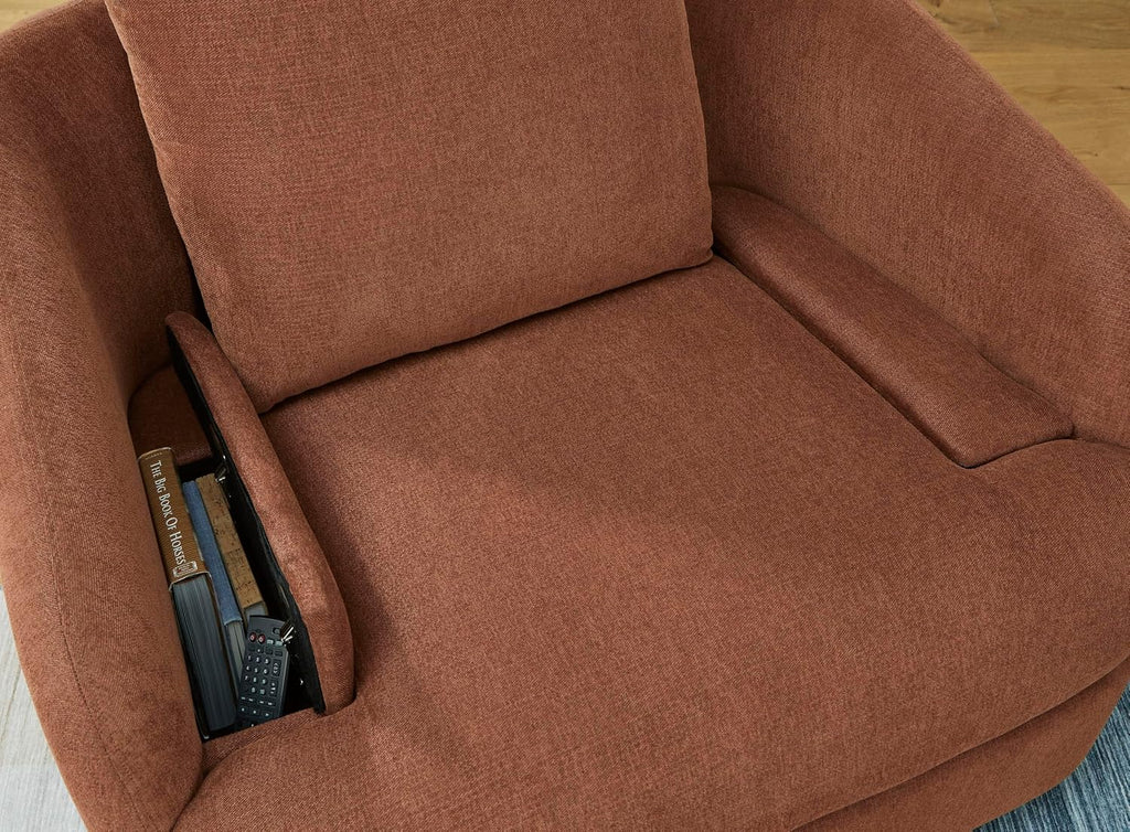 Signature Design by Ashley Modmax Contemporary Swivel Glider Recliner, Manual Reclining Chair for Living Room or Nursery, Next-Gen Nuvella Stain-Resistant Fabric, Hidden Storage, 42" W, Orange