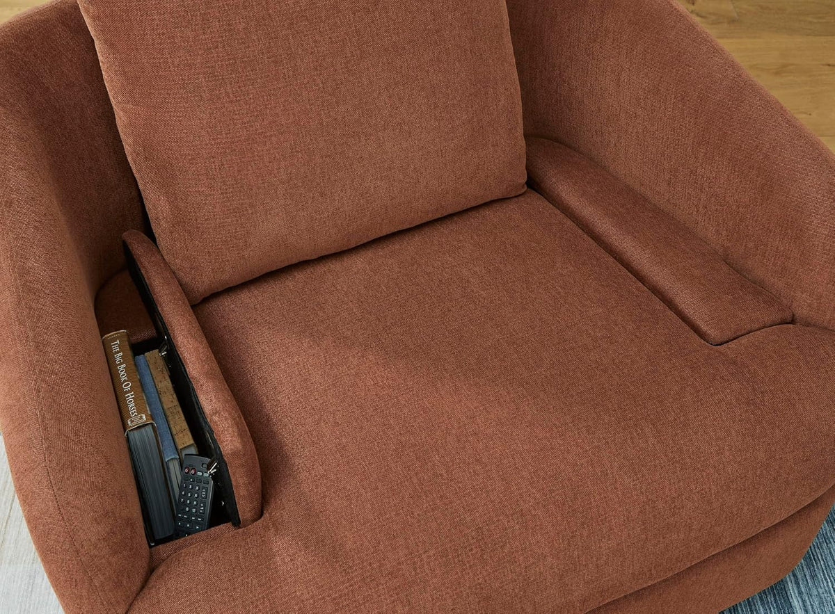 Signature Design by Ashley Modmax Contemporary Swivel Glider Recliner, Manual Reclining Chair for Living Room or Nursery, Next-Gen Nuvella Stain-Resistant Fabric, Hidden Storage, 42" W, Orange