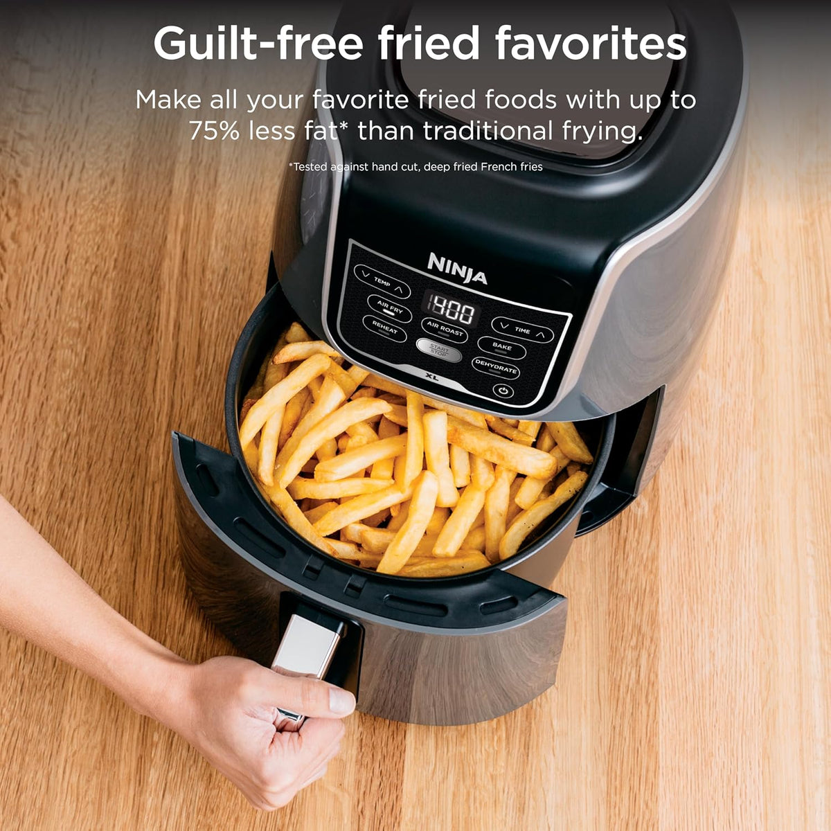 Ninja Air Fryer XL, 5.5 Qt, 5-in-1, Grey, AF150AMZ | Air fry, roast, reheat, dehydrate, 1750W, 400F max, Fits 3 lbs wings, Dishwasher-safe