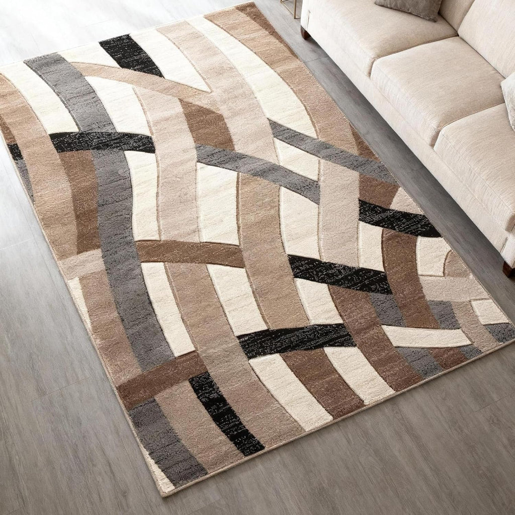 Signature Design by Ashley 7x10 Area Rug, Modern Geometric | Carved 12 mm high-low pile for tactile texture, Stain-resistant polypropylene large living room rug, Jacinth Series