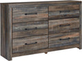 Signature Design by Ashley Rustic 6 Drawer Bedroom Dresser, Drystan | Faux linen drawer lining, Rustic brown finish with subtle teal accents, Sturdy 59-inch wide engineered wood frame