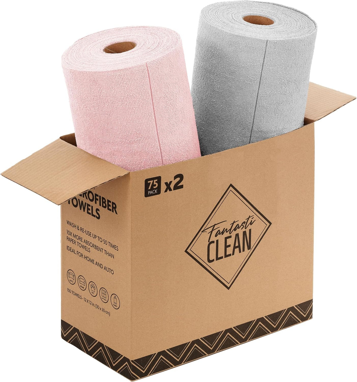 Fantasticlean Microfiber Cleaning Cloth Roll -75 Pack, 12" x 12" (Pink)