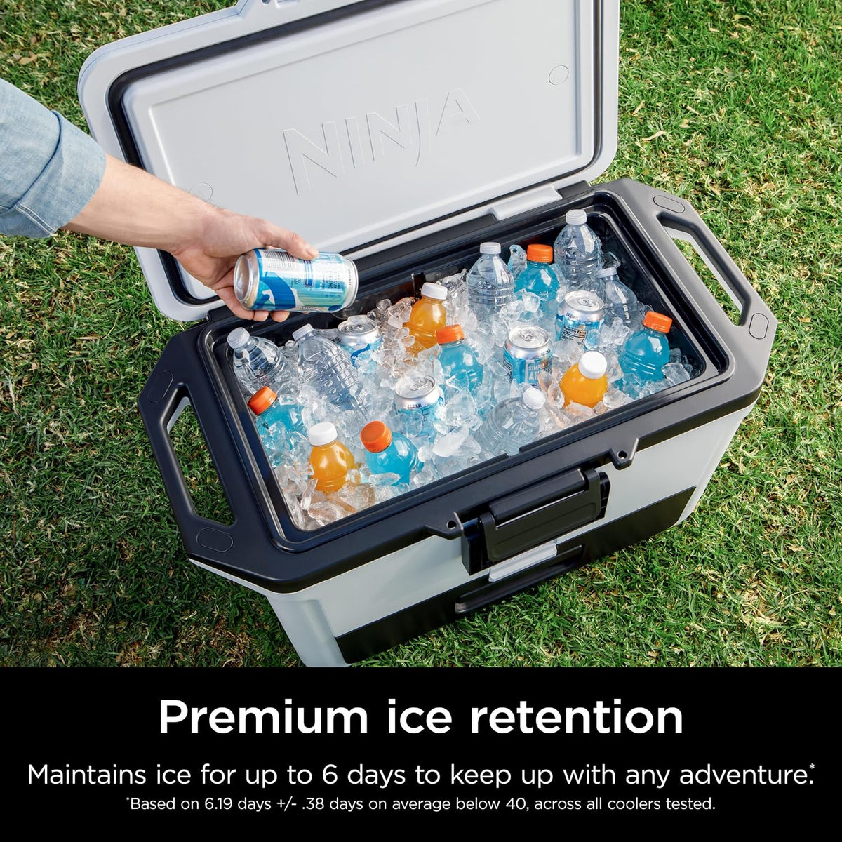 Ninja FrostVault™ 50qt Hard Cooler with Dry Storage Drawer, Spanish Moss | Ninja FrostVault keeps food cool, dry & separate under 40°F for days, with 50-qt capacity holding up to 80 cans