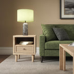 Signature Design by Ashley Cielden Light Brown 1-Drawer USB Nightstand | Two-tone replicated oak and faux cane print, Built-in wireless charging and LED base, Contemporary style for bedrooms