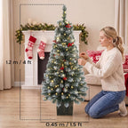HOMCOM 4ft Pre-Lit Slim Artificial Christmas Tree Set of 2, 100 LED Lights