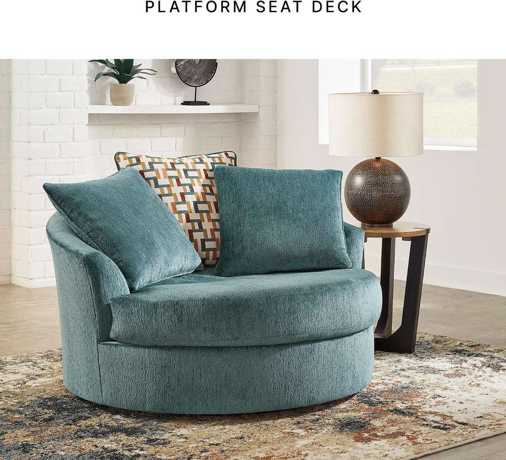 Signature Design by Ashley Laylabrook Scandinavian Upholstered Oversized Swivel Accent Chair with 3 Back Pillows, Green
