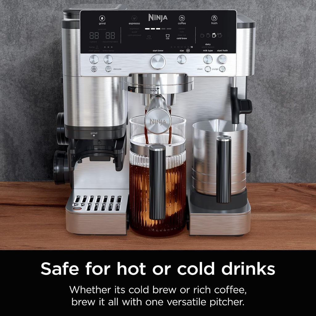 Ninja Luxe Café 28 oz. Shareable Pitcher, Hot or Iced, XSKSHRBLEPTCHR | for Espresso and Coffee, Glass Carafe, Espresso Machine Accessories