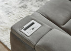 Signature Design by Ashley Power Reclining Loveseat with Console, Gray | Water-resistant faux leather, Zero-gravity recline, Easy View adjustable headrest, Wireless charging, Next-Gen Durapella