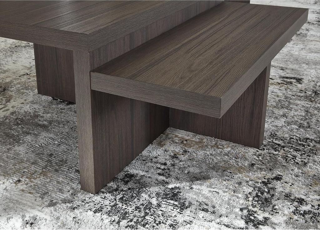 Signature Design by Ashley Zendex Contemporary Table Set with Pedestal Base, Set of 2, Dark Brown