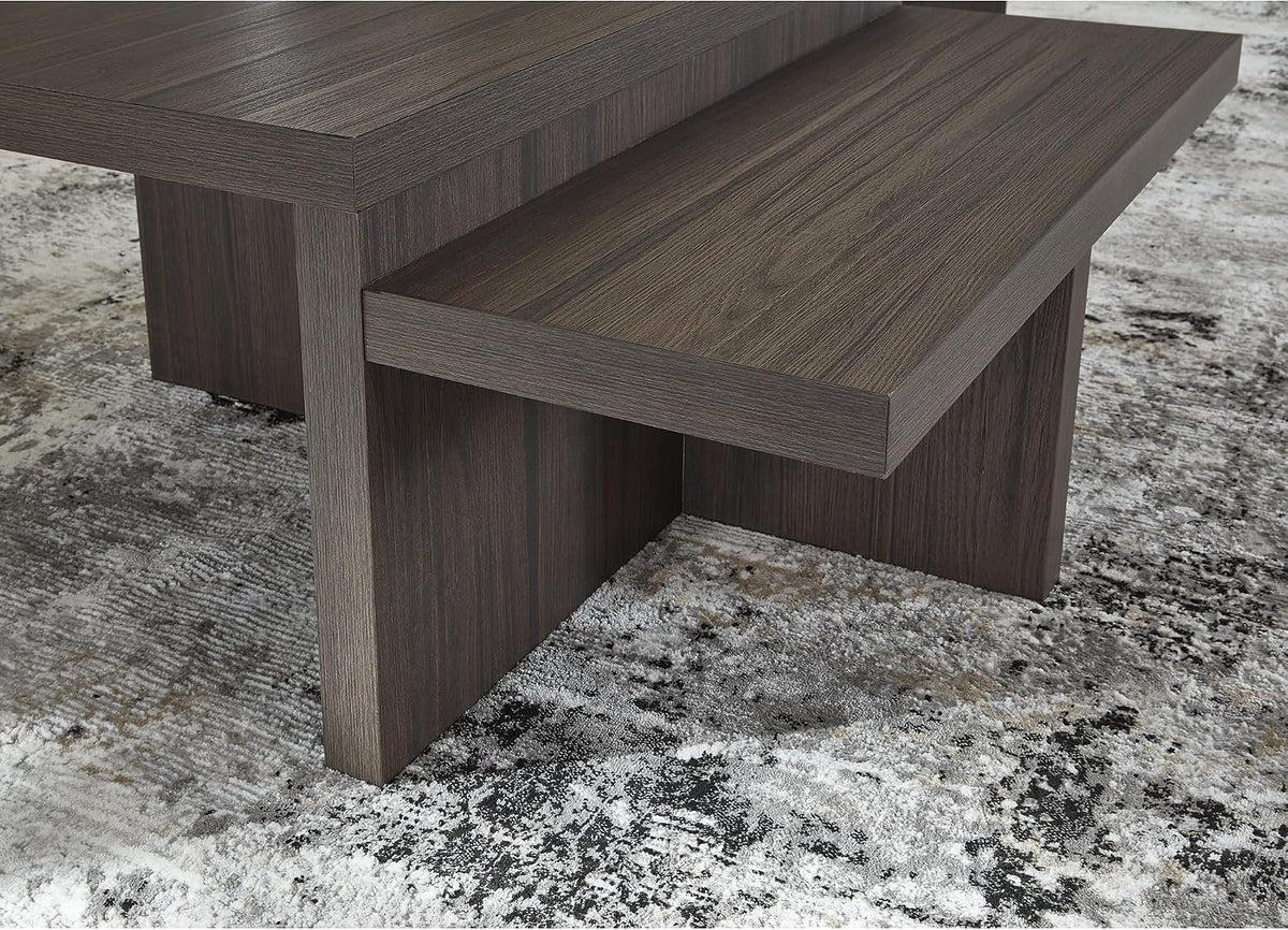 Signature Design by Ashley Zendex Contemporary Table Set with Pedestal Base, Set of 2, Dark Brown