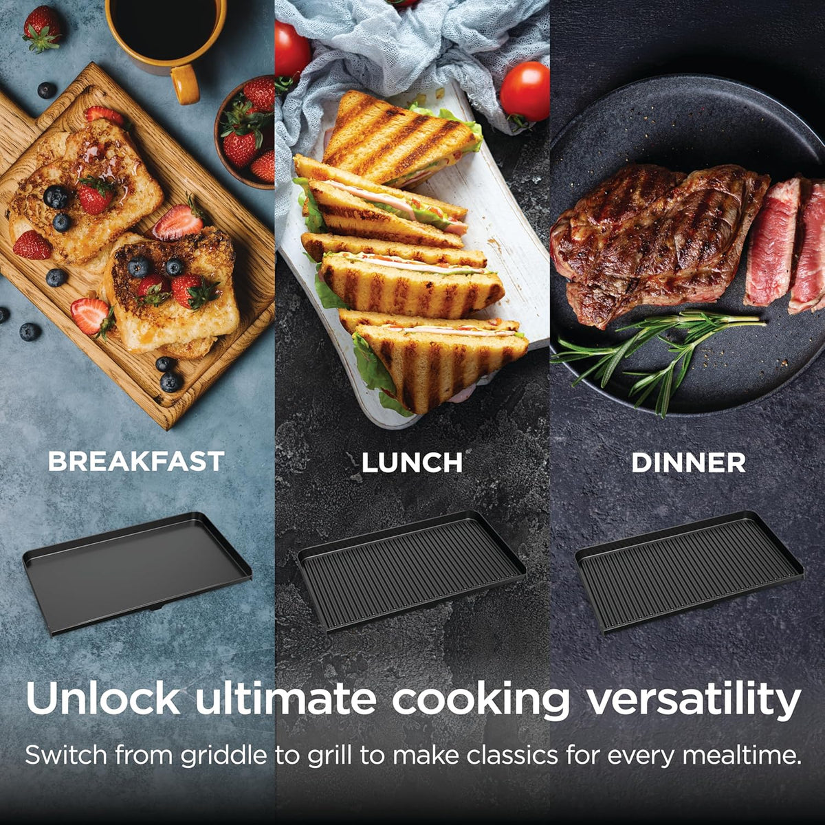 Ninja® Sizzle™ Pro XL 20'' Indoor Griddle & Grill, Silver, GX101 | 40% larger cooking surface, ProTemp IQ edge-to-edge heat, ceramic nonstick plates, detachable ventilated lid, grease control.