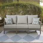 Signature Design by Ashley Visola 80"W 3-Seat Outdoor Patio Sofa, HDPE Wood Look, Couch with Performance Cushions for Deck Furniture, Gray