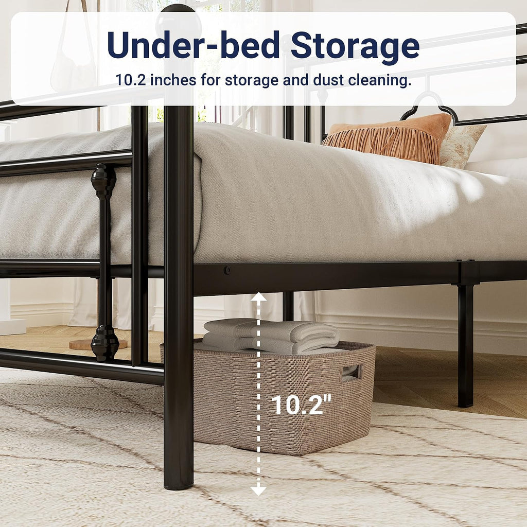 Allewie Twin Size Metal Platform Bed Frame, Victorian Headboard, Black