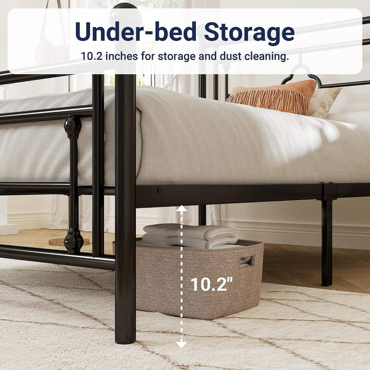 Allewie Twin Size Metal Platform Bed Frame, Victorian Headboard, Black