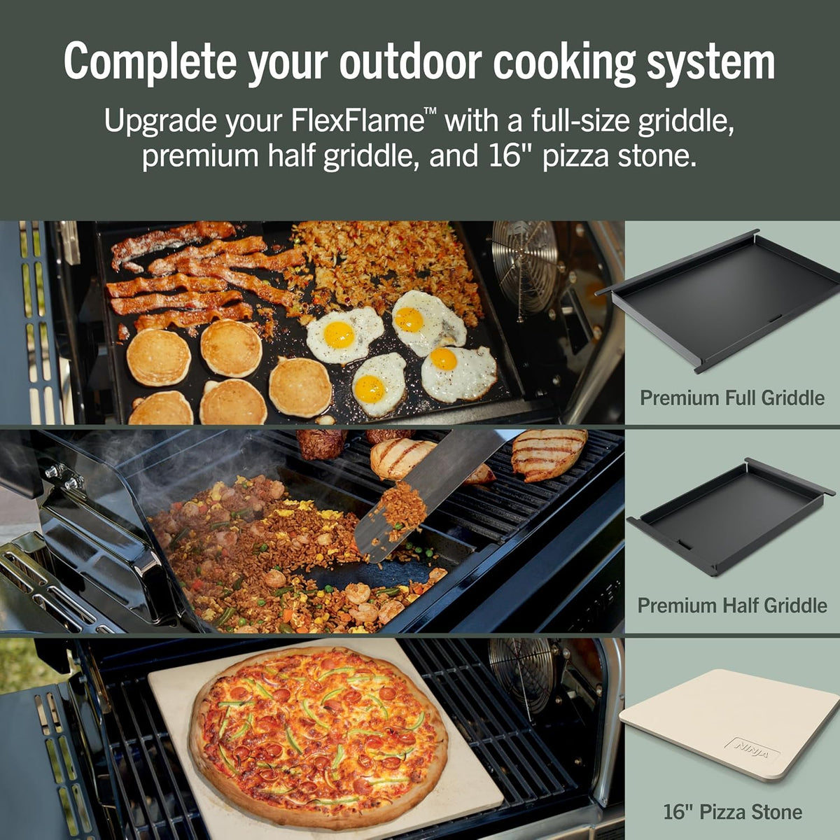 Ninja FlexFlame Grill & Smoker, Electric & Propane, 5-in-1, Steel,PG301 | Ninja FlexFlame is a 5-in-1 grill, smoker & griddle with precise 200-600°F control, fitting 3 chickens or 4 rib racks