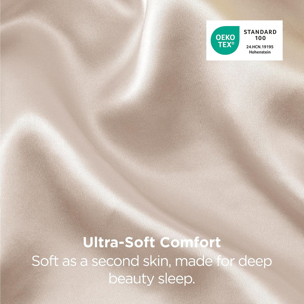 Bedsure Satin Pillowcase Standard Set of 2, Silky Pillow Cases, Beige