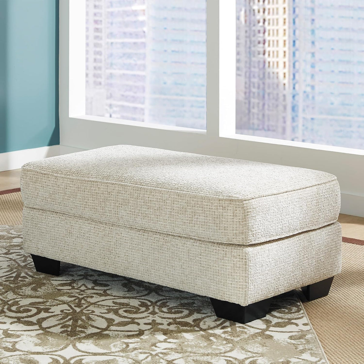 Signature Design by Ashley Rectangular Ottoman, Sandstone Beige | Firmly cushioned 100% polyester chenille fabric, Generous 44-inch scale for coffee table or lounge use, Monaghan Series