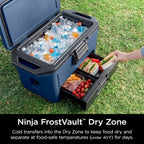 Ninja FrostVault 50qt Hard Cooler, Storage Drawer, Lakeshore Blue FB151BL | Ninja FrostVault keeps food cool, dry & separate under 40°F for days, with 50-qt capacity holding up to 80 cans