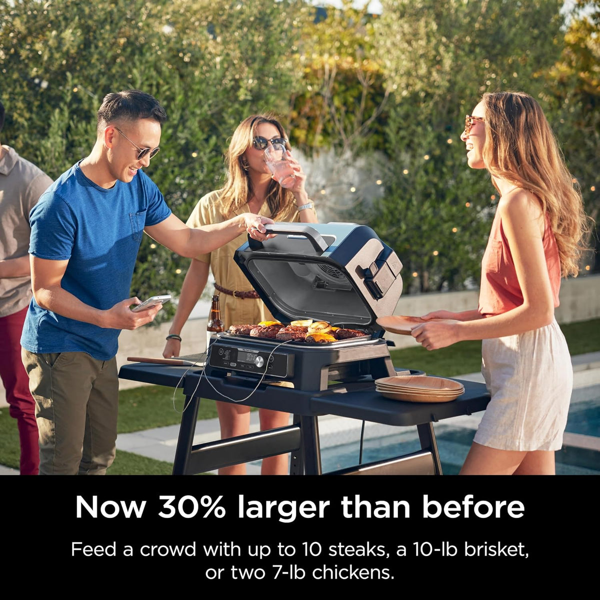 Ninja Woodfire ProConnect Premium XL BBQ Grill, 7-in-1, App Enabled, Blue | 180 sq in of cooking space with app-connected dual thermometers, and real wood-fired flavor