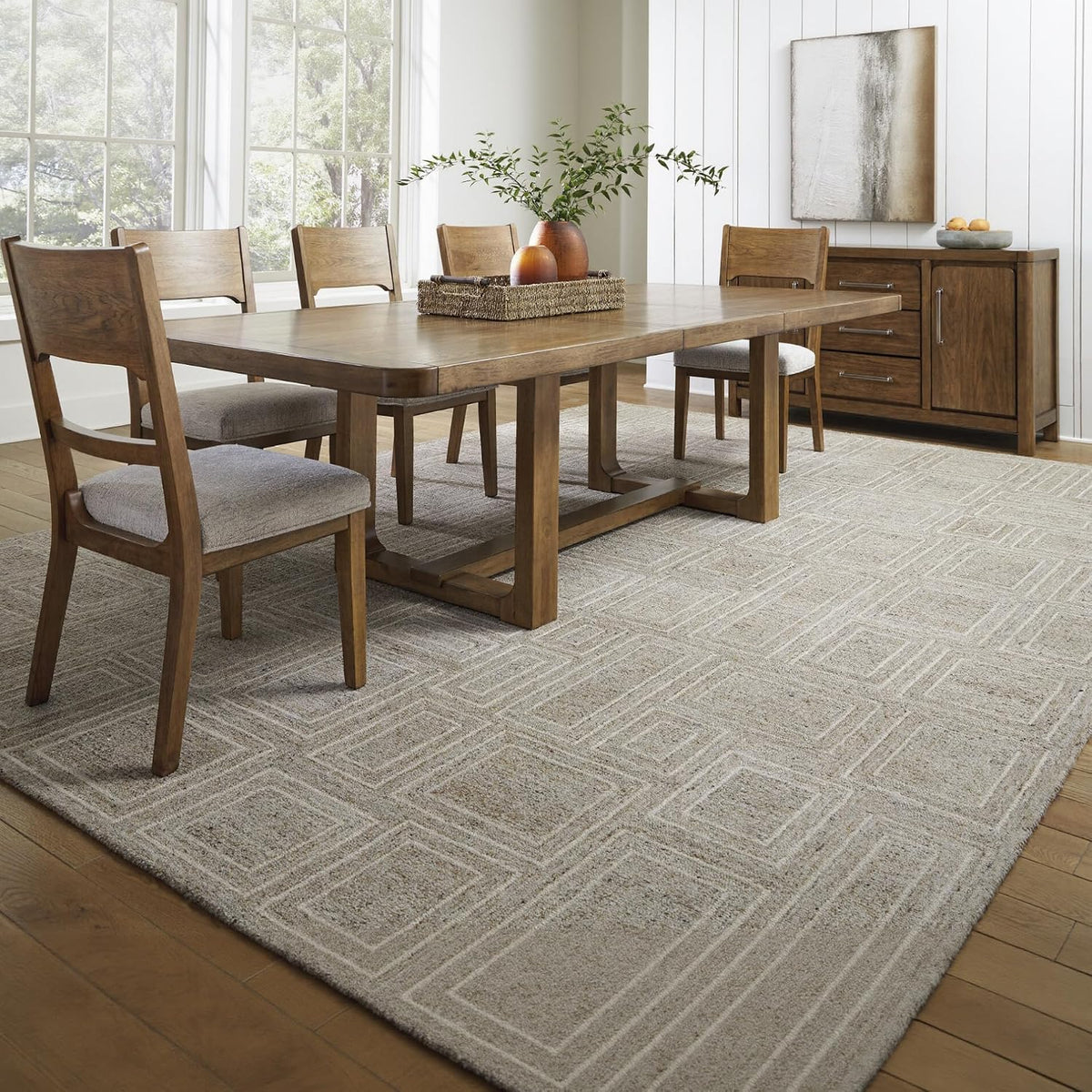 Signature Design by Ashley Geometric Area Rug, Modern Hand-Tufted 10x14 | 80% polyester and 20% wool, 0.63-inch thick pile, Cotton backing, Living room use, 115 lbs weight, Brickburgh Series