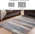 Signature Design by Ashley Sethburn Striped Area Rug 5x7, Cream/Gray | Machine-woven 100% polypropylene, Natural jute backing, Casual modern style, Indoor living spaces, Bedrooms