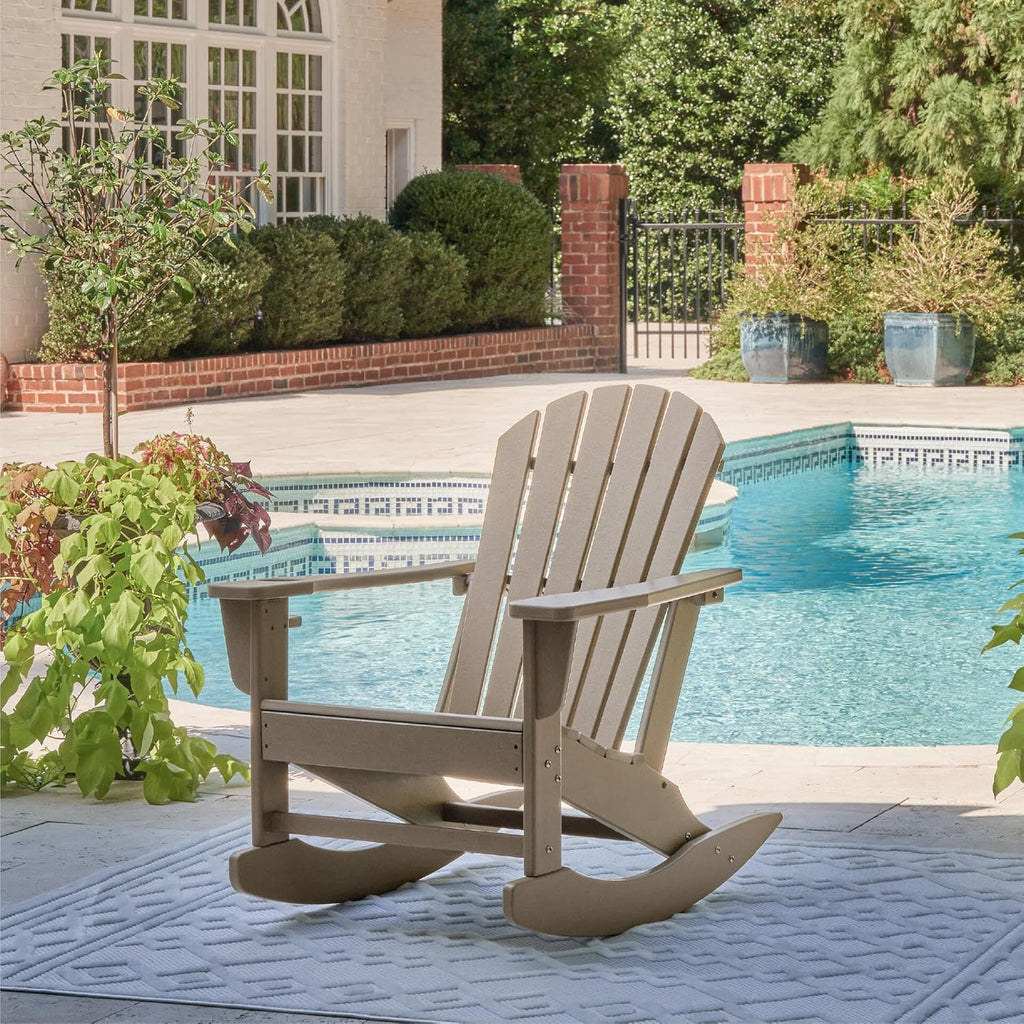 Signature Design by Ashley Sundown Treasure HDPE Outdoor Rocking Chair | All-weather HDPE resin Adirondack chair with built-in cup holder, Classic slat-back design for porches and patios