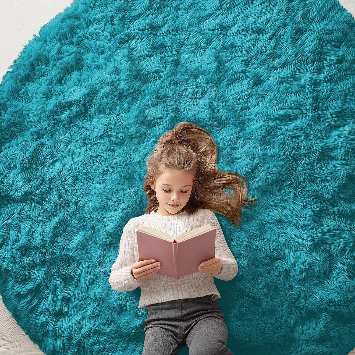 OLANLY Beige Round Rugs for Bedroom - Machine Washable, 4 ft Circle Area Rugs for Living Room, Soft and Fluffy Shaggy Carpet for Teen Girls and Boys, Nursery Rooms, Dorms, Home Decor Aesthetic