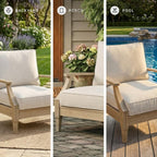 Signature Design by Ashley Clare View 1-Piece Outdoor Lounge Chair, Beige | Eucalyptus wood frame, 5-step protective coating, Nuvella performance fabric, Zippered foam core, 30x35x32 inches