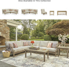 Signature Design by Ashley 4-Piece L-Shape Outdoor Sectional, Wood, Beige | Wood patio furniture set, Eucalyptus frame, Solution-dyed Nuvella fabric, All-weather foam cushions, Clare View Series