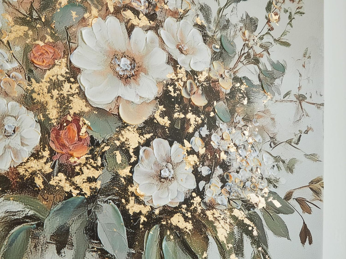 Signature Design by Ashley Floral Canvas Gallery Wall Art Sets | Unframed gallery wrapped canvas over wood, Hand painted textures with gold foil embellishments for living rooms, Faisaldon