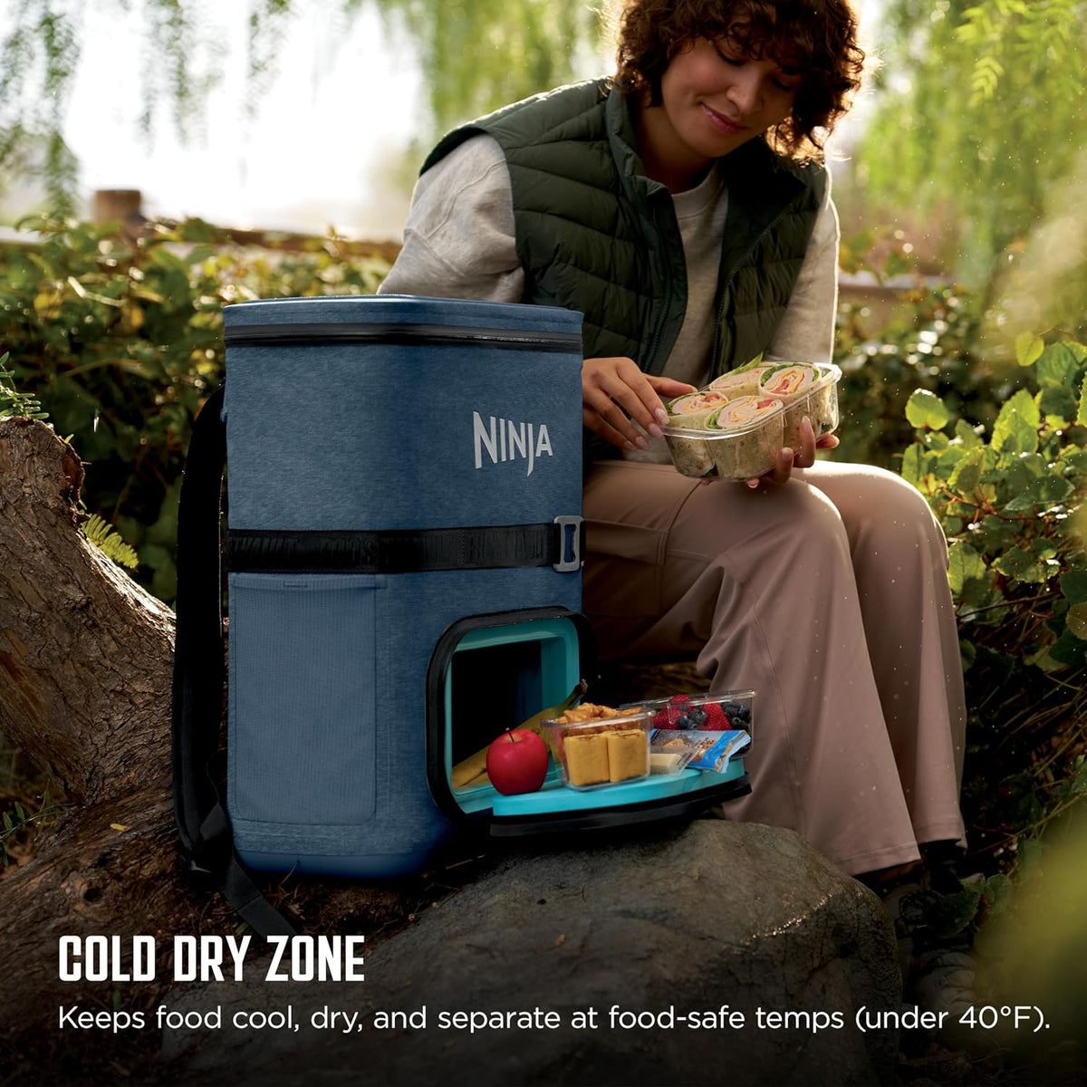 Ninja FrostVault™ Go Soft Backpack Cooler, Dry Storage, Hammock Hangout | Ninja FrostVault Go soft cooler, stays cool for hours with a leakproof, easy-access lid, and carries like a backpack