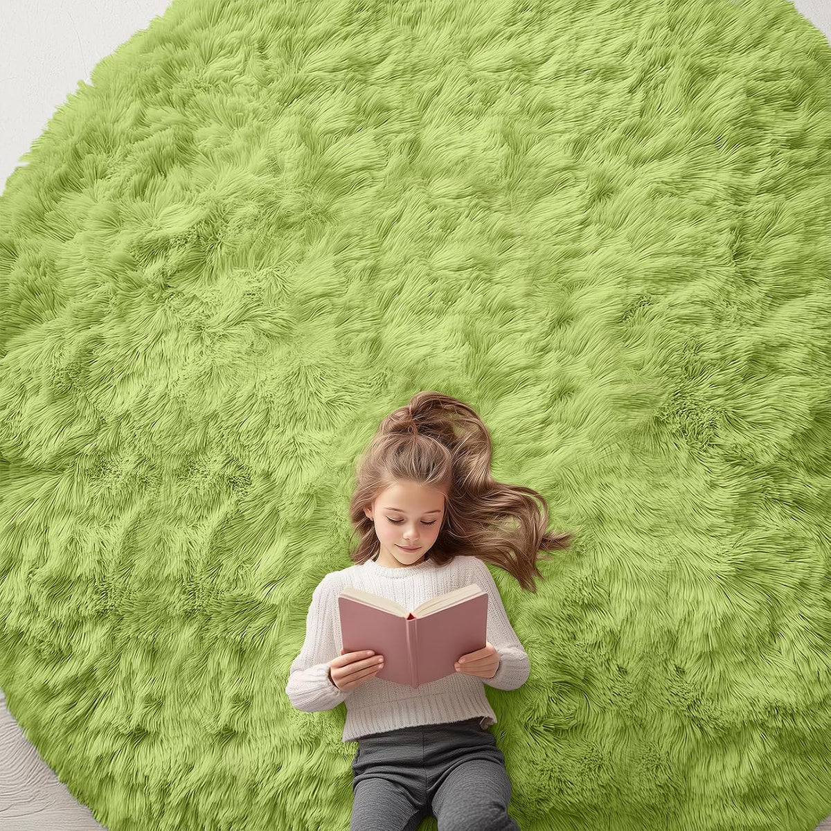 OLANLY Beige Round Rugs for Bedroom - Machine Washable, 4 ft Circle Area Rugs for Living Room, Soft and Fluffy Shaggy Carpet for Teen Girls and Boys, Nursery Rooms, Dorms, Home Decor Aesthetic