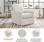 Signature Design by Ashley Nenana Swivel Glider Accent Chair, Stone Beige | Next-Gen Nuvella fabric, Machine-washable covers, 360-degree metal swivel base with gentle gliding motion