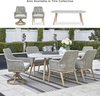 Signature Design by Ashley Seton Creek Cottage Nuvella Weather Resistant Fabric Outdoor Dining Arm Chair with Cushion, Set of 2, Light Brown & Light Gray